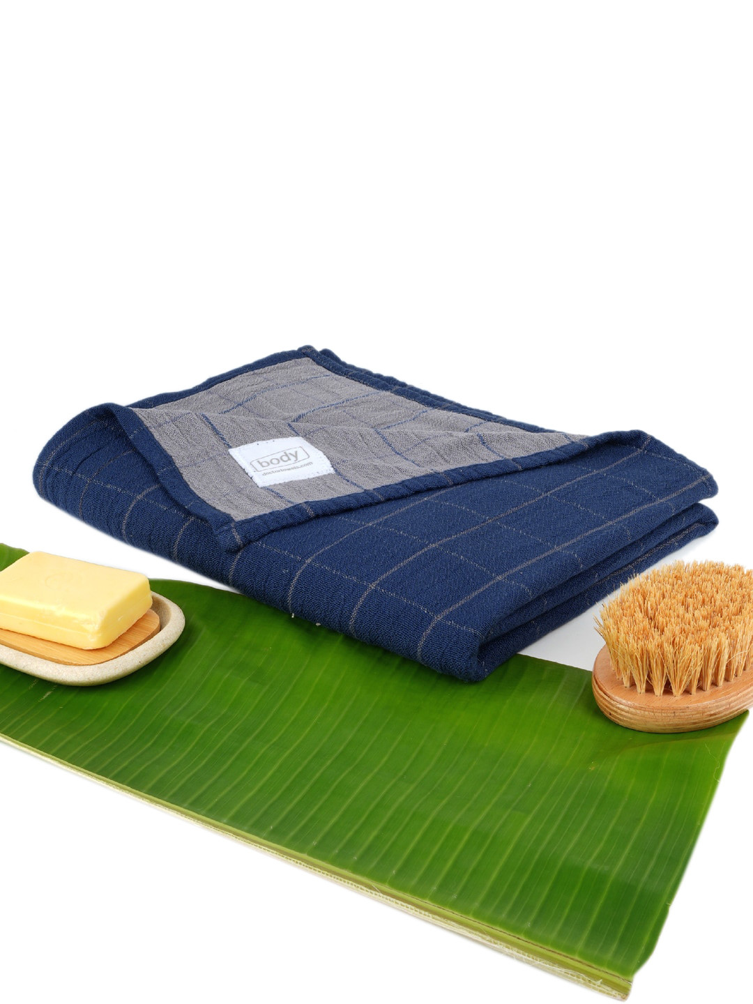 Doctor Towels Blue & Grey Striped 380GSM Set of 1 Anti-Bacterial Banana Bath Towel