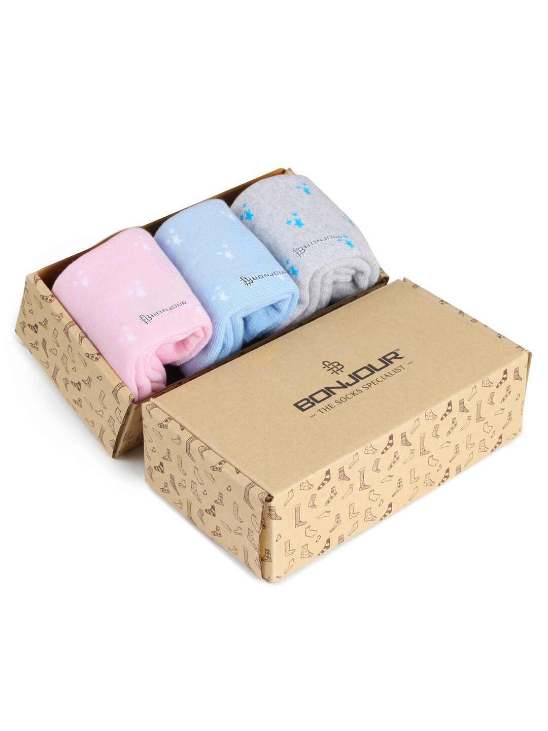 Bonjour Women Pack Of 3 Assorted Patterned Cotton Ankle Length Sports Socks