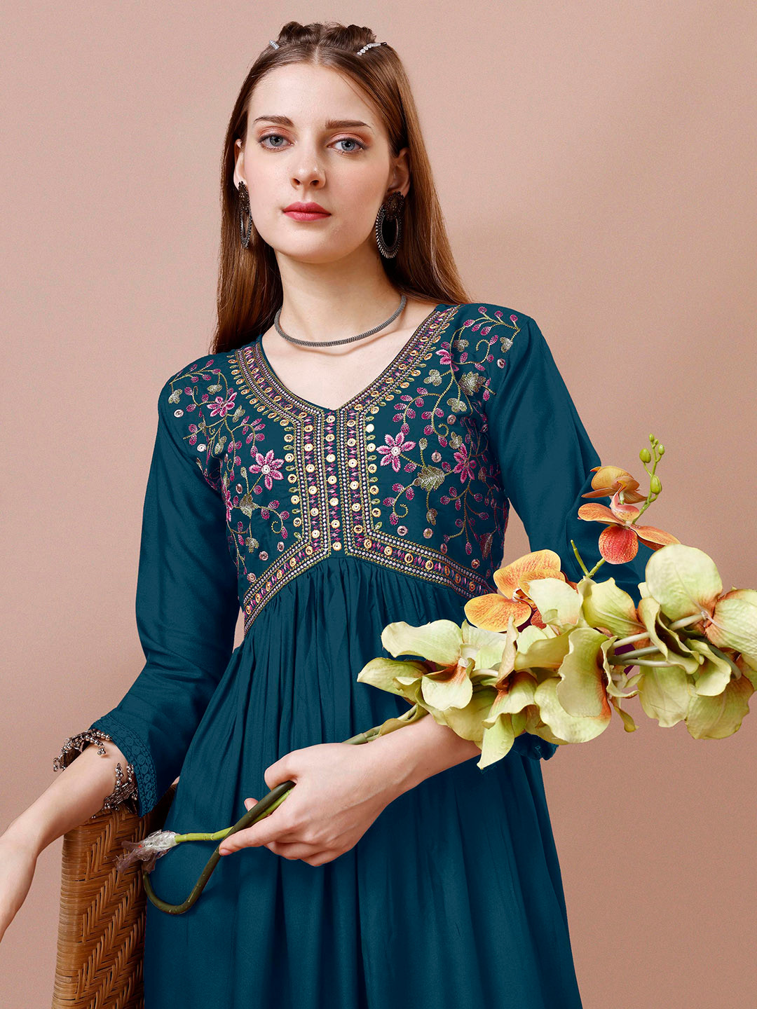 Shree Ramkrishna Fab Floral Embroidered Sequinned Anarkali Dress