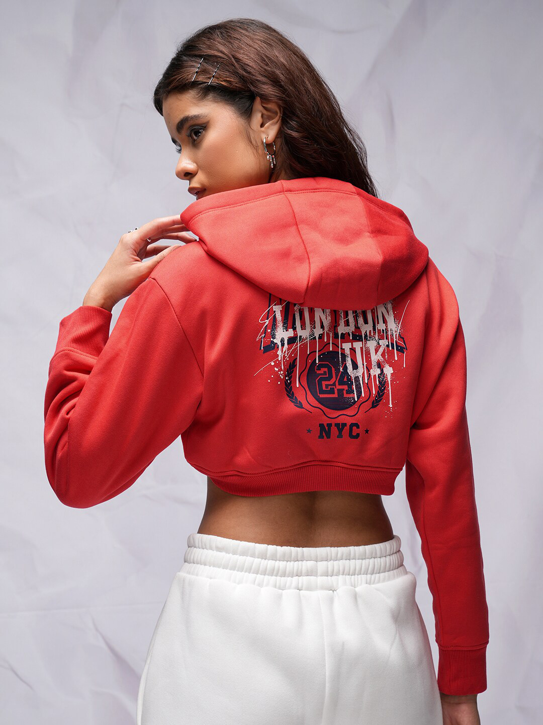 Tokyo Talkies Red Graphic Printed Hooded Sweatshirt