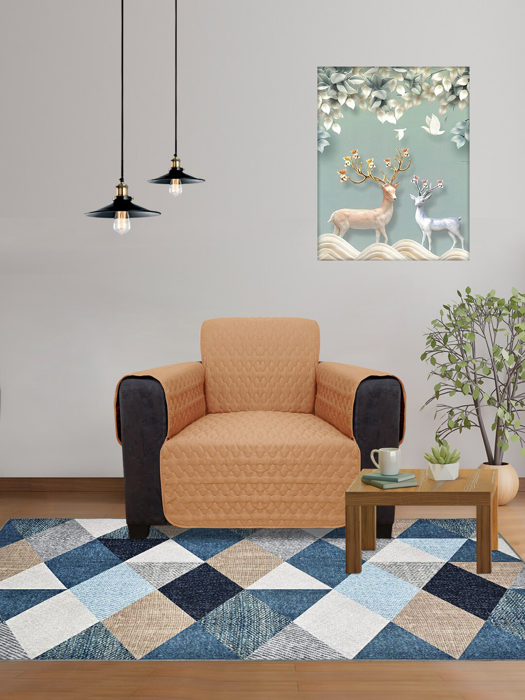 DREAM CARE 2 Pieces Beige & Maroon 3 Layer Reversible Sofa Cove 1-Seater Sofa Cover