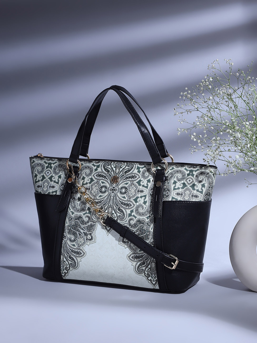 Biba Ethnic Motifs Printed Structured Handheld Bag