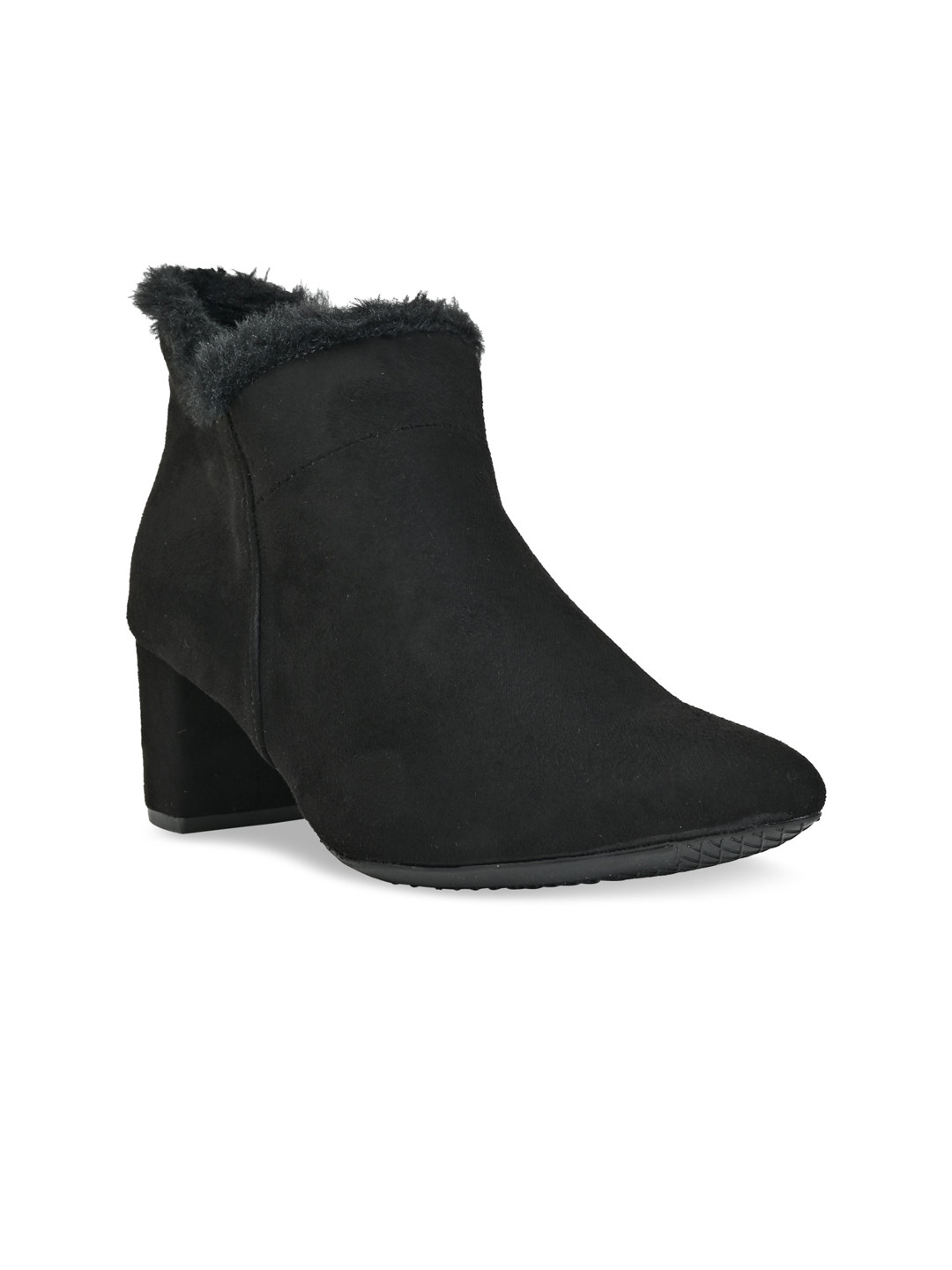 Rocia Women Pointed Toe Block Heeled Faux Fur Trim Suede Mid-Top Regular Boots