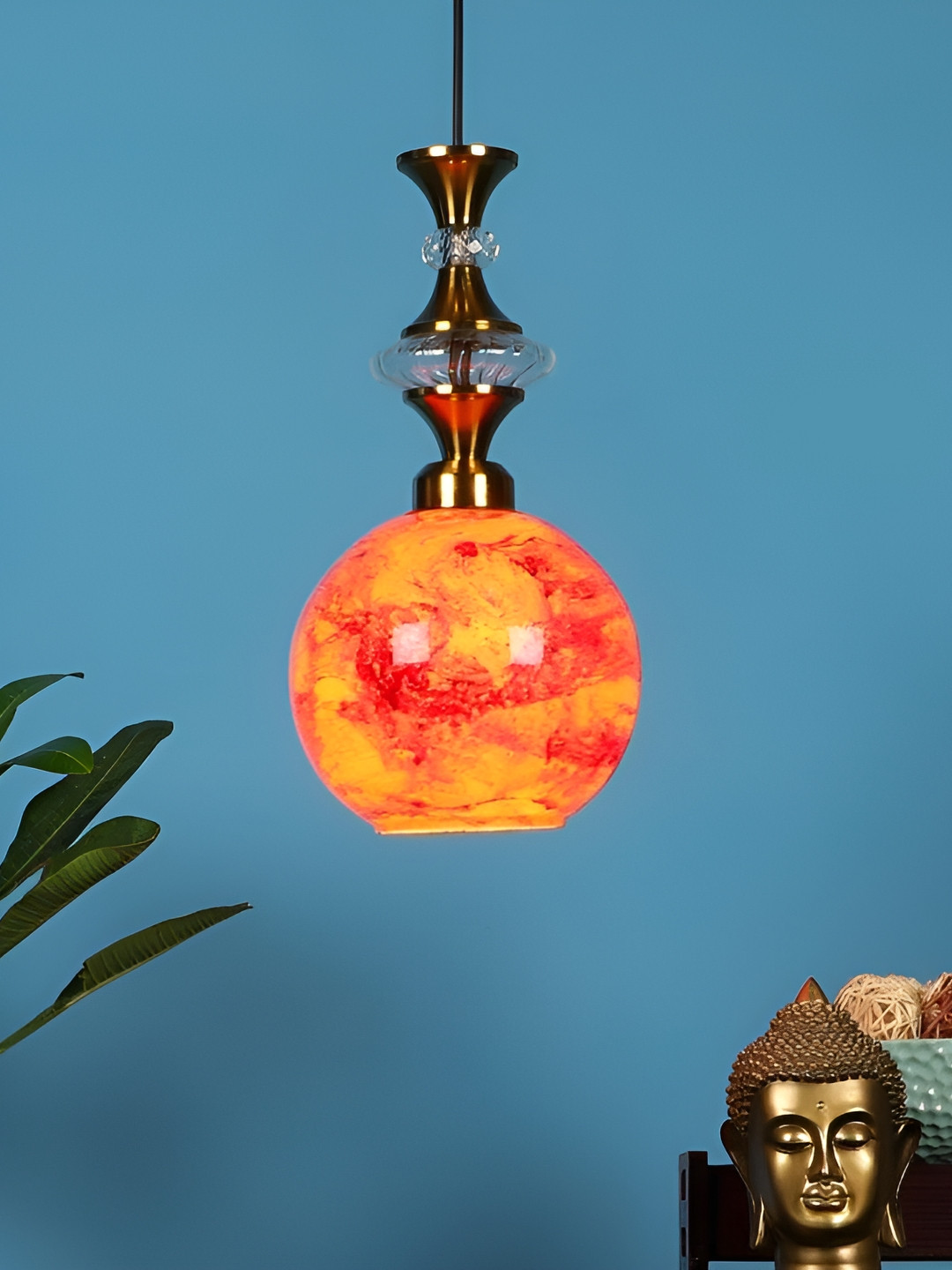 ELIANTE Orange & Red Iron Contemporary Spherical Ceiling Lamp
