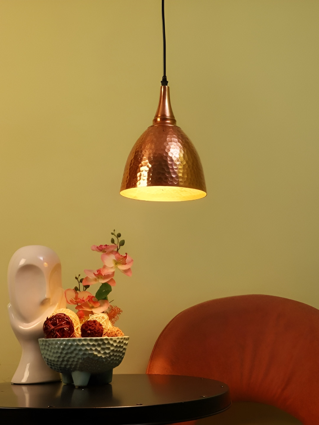 ELIANTE Copper Toned Textured Cylindrical Hanging Ceiling Lamp With Adjustable Cord