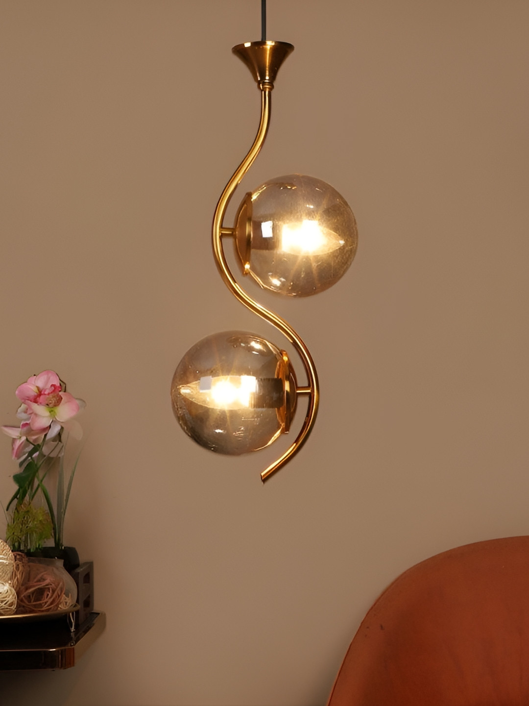 ELIANTE Gold Toned And Black Abstract Shaped Iron Ceiling Lamp With Adjustable Cord