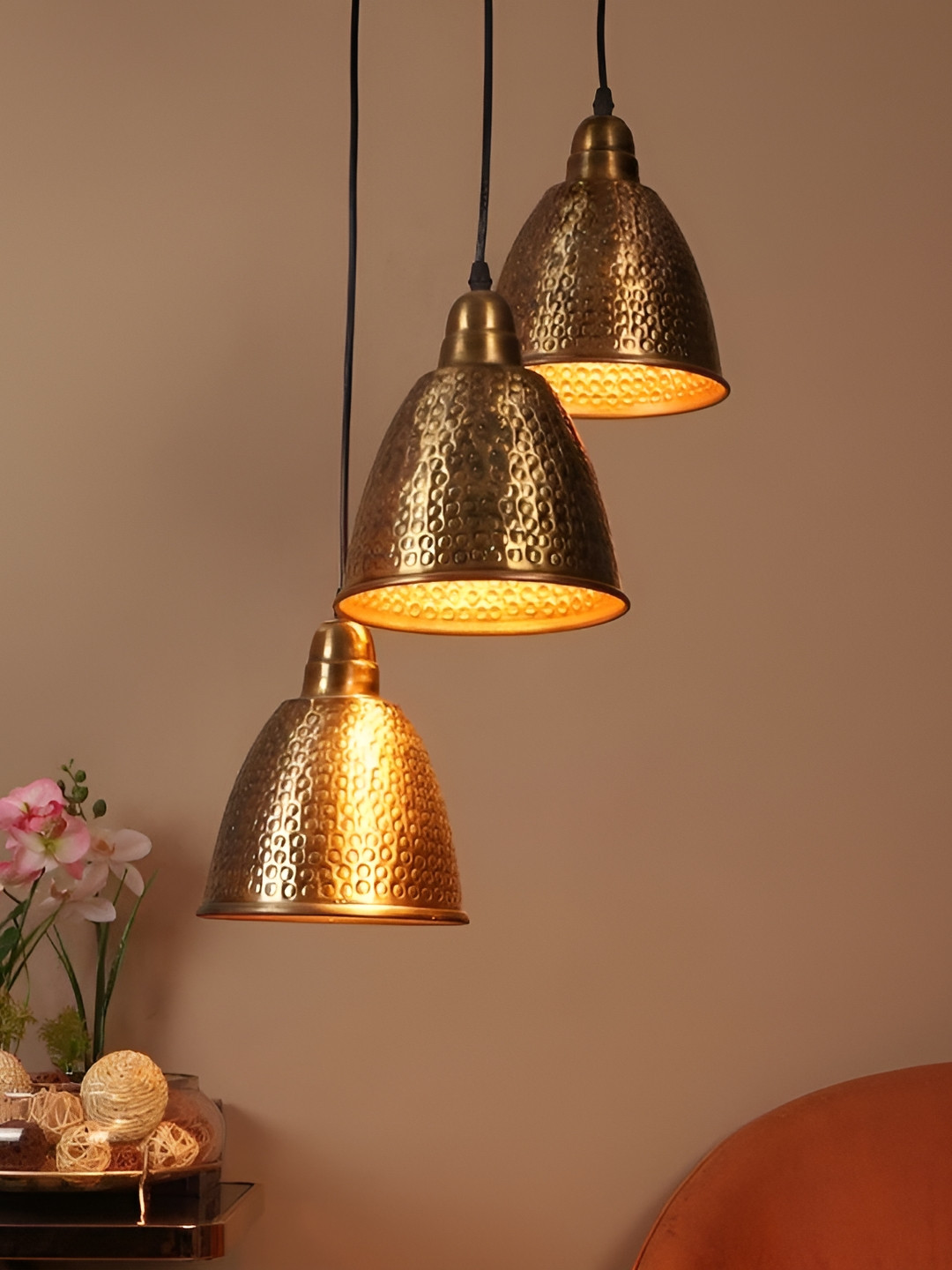 ELIANTE Gold Toned Iron Textured Ceiling Lamp