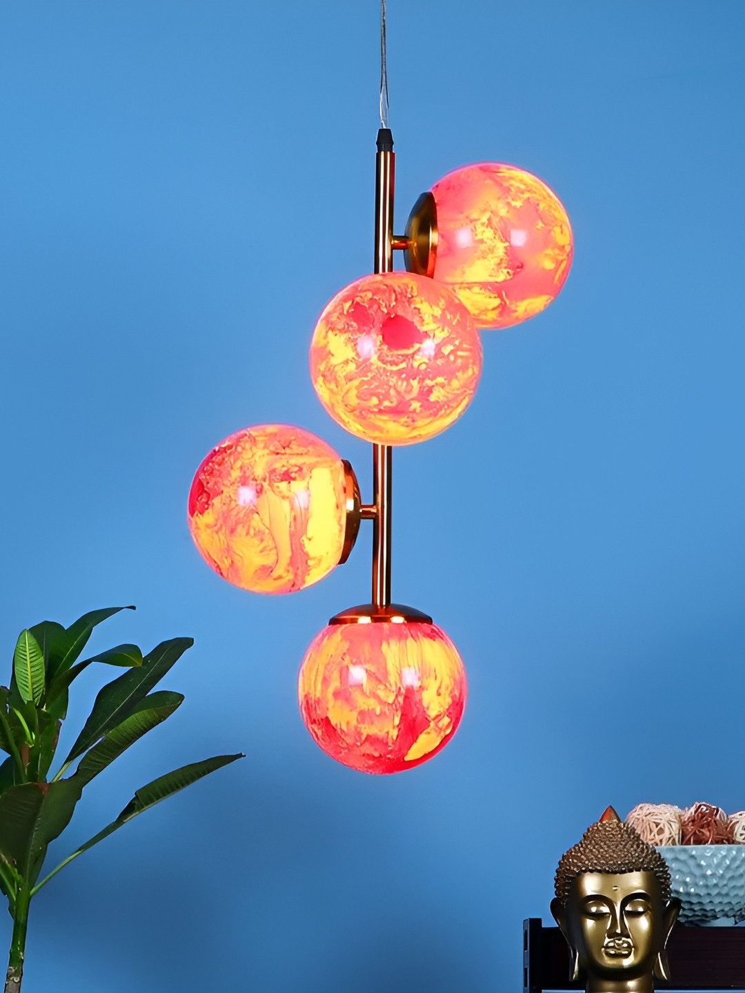 ELIANTE Gold-Toned & Orange Spherical  Contemporary Ceiling Lamp