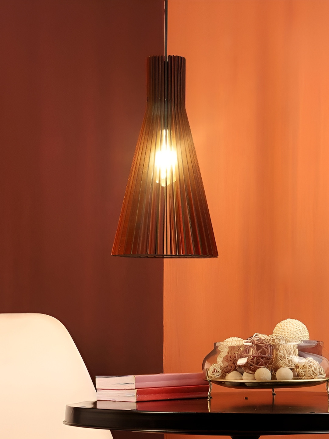 ELIANTE Brown Textured Contemporary MDF Triangle Shaped Ceiling Lamp