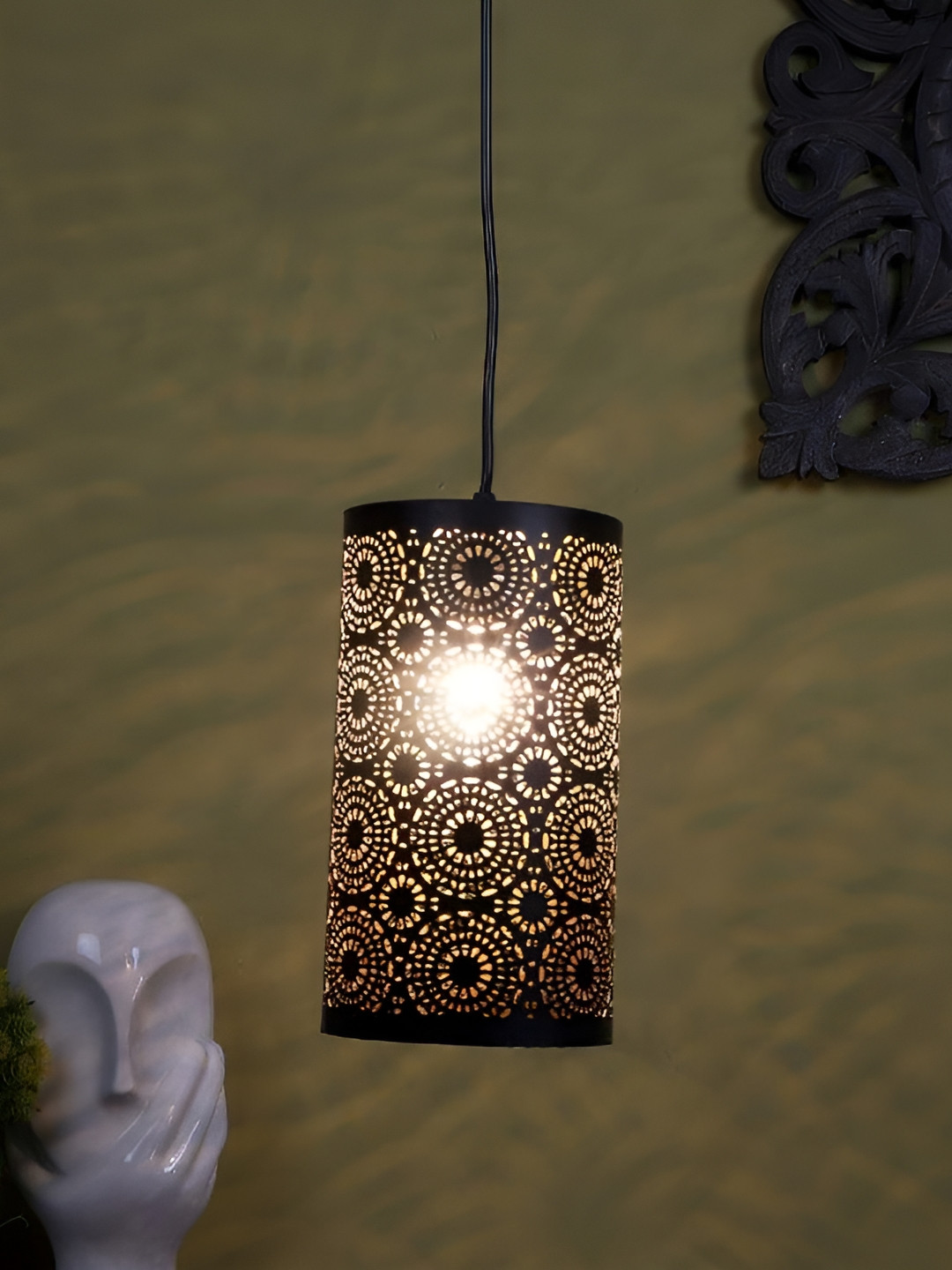 ELIANTE Black Textured Cylinder Shaped Iron Contemporary Ceiling Lamp