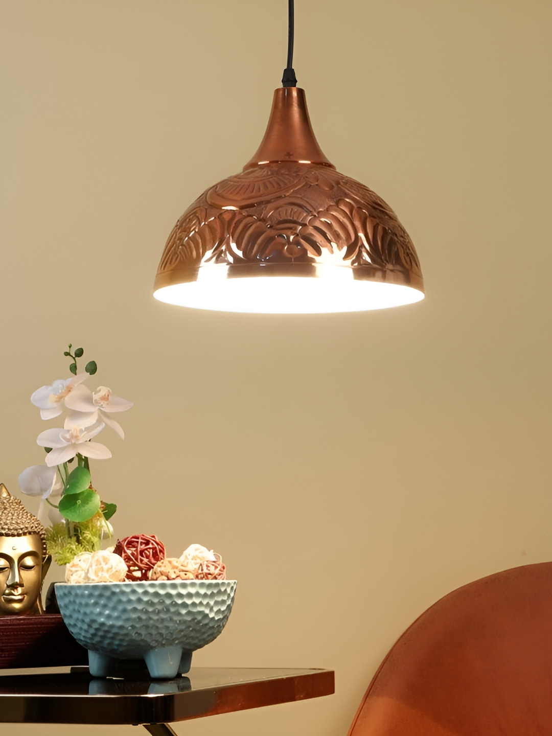 ELIANTE Copper Toned and Black Iron Contemporary Ceiling Lamp