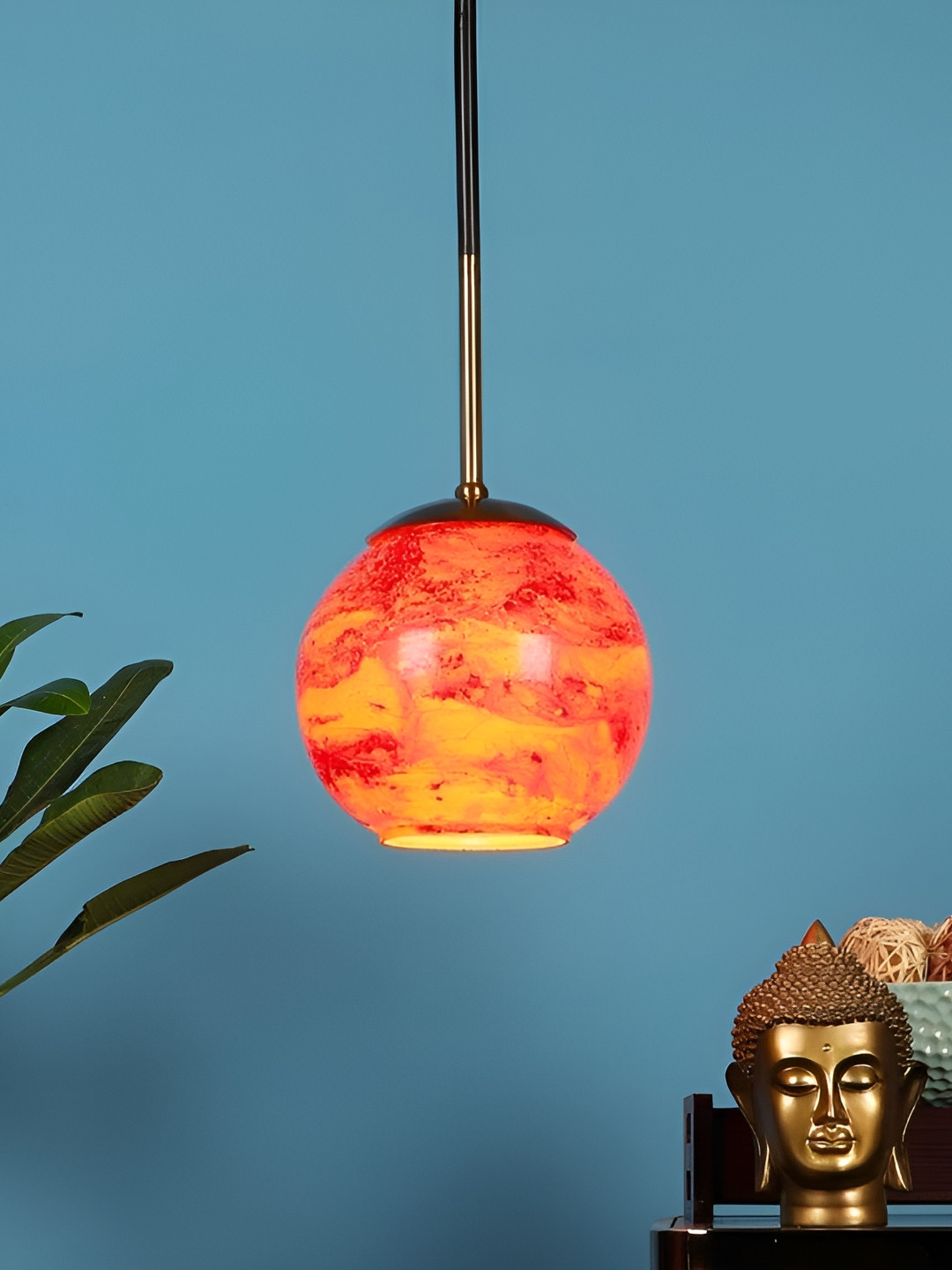 ELIANTE Orange & Red Iron Contemporary Spherical Ceiling Lamp