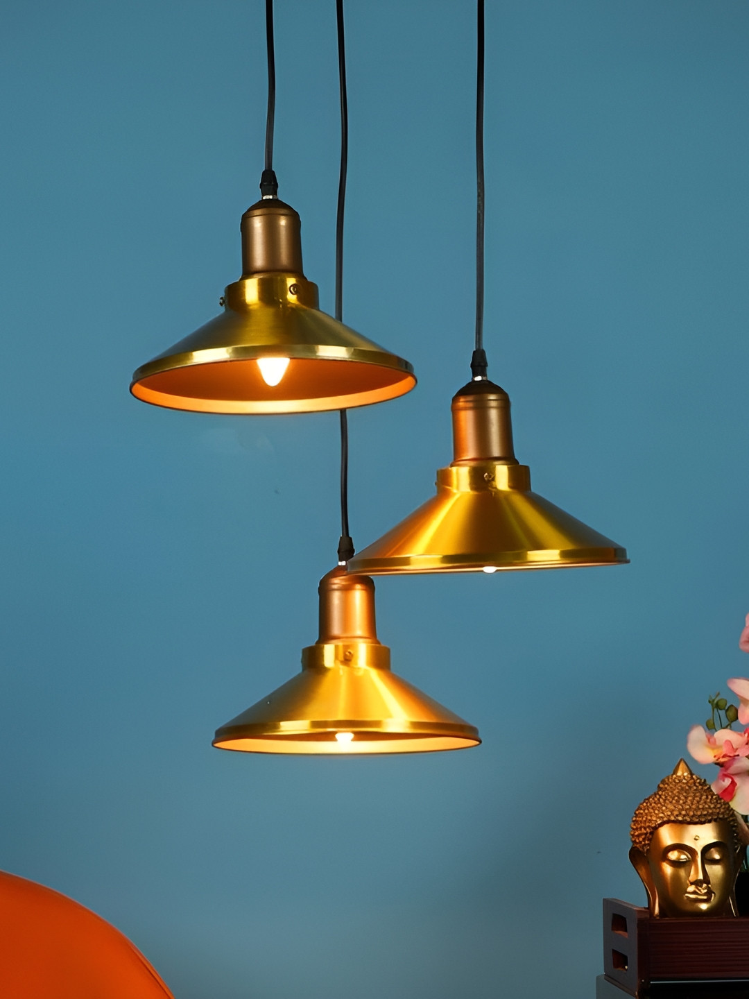 ELIANTE Gold 3 Pieces Toned Iron Bell Contemporary Ceiling Lamp