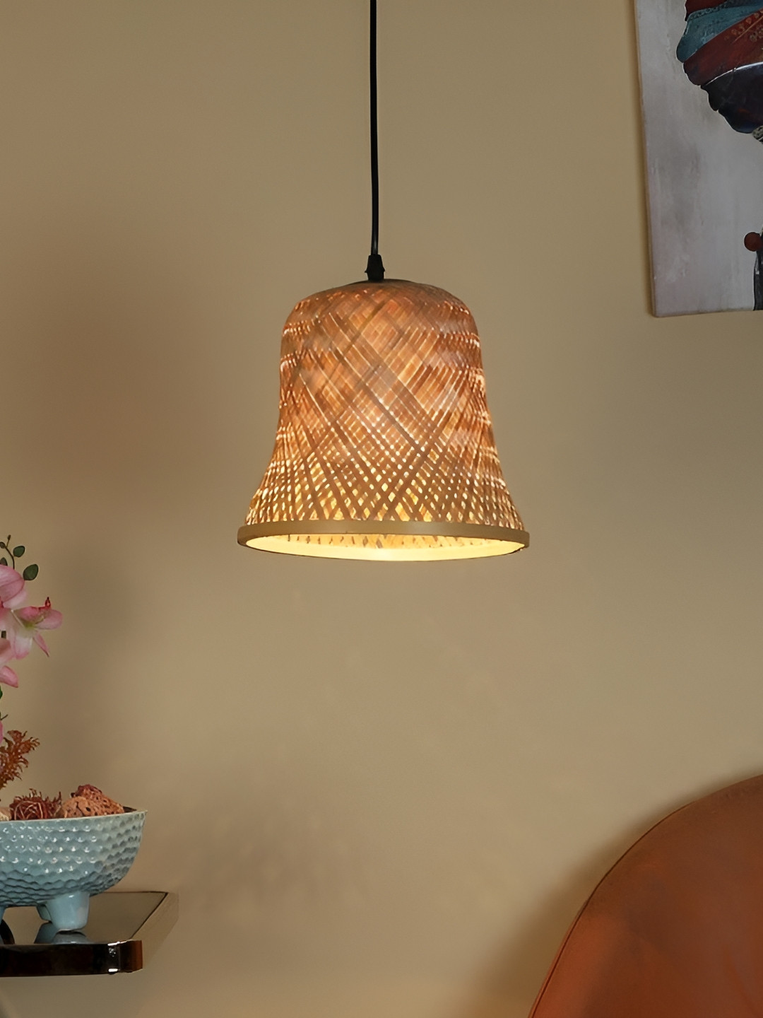 ELIANTE Brown and Black Iron & Wooden Hanging Light Contemporary Ceiling Lamp