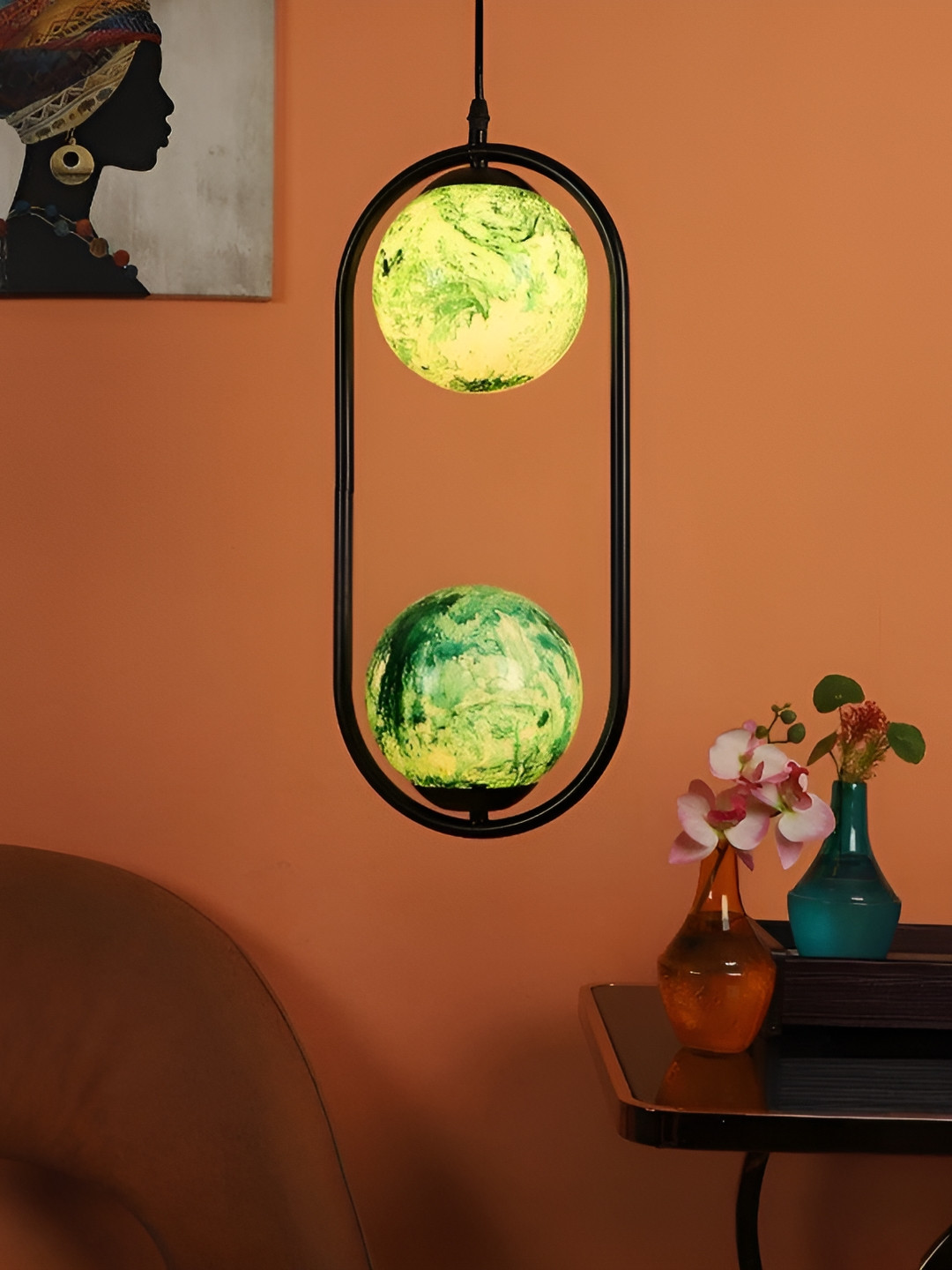 ELIANTE Black &  Green Spherical Contemporary Ceiling Lamp