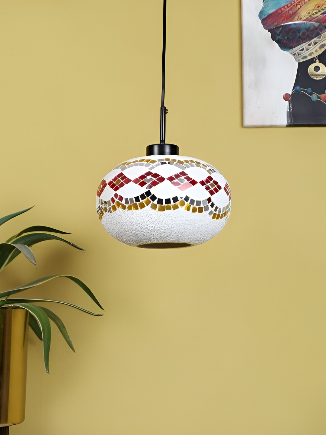 ELIANTE Black & White Printed Hanging Contemporary Ceiling Lamp With Adjustable Cord
