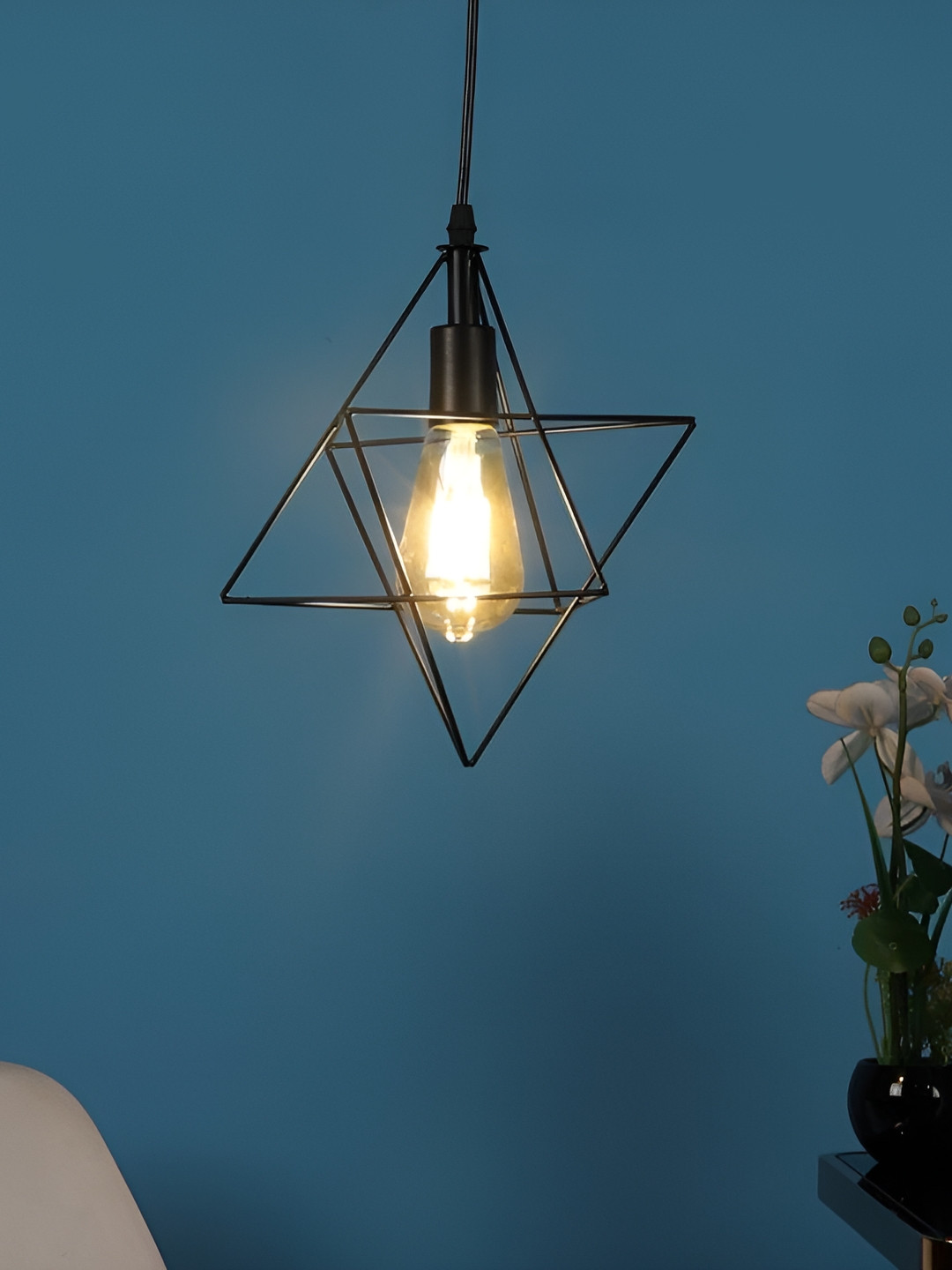 ELIANTE Black Textured Abstract Shaped Iron Ceiling Lamp With Adjustable Cord