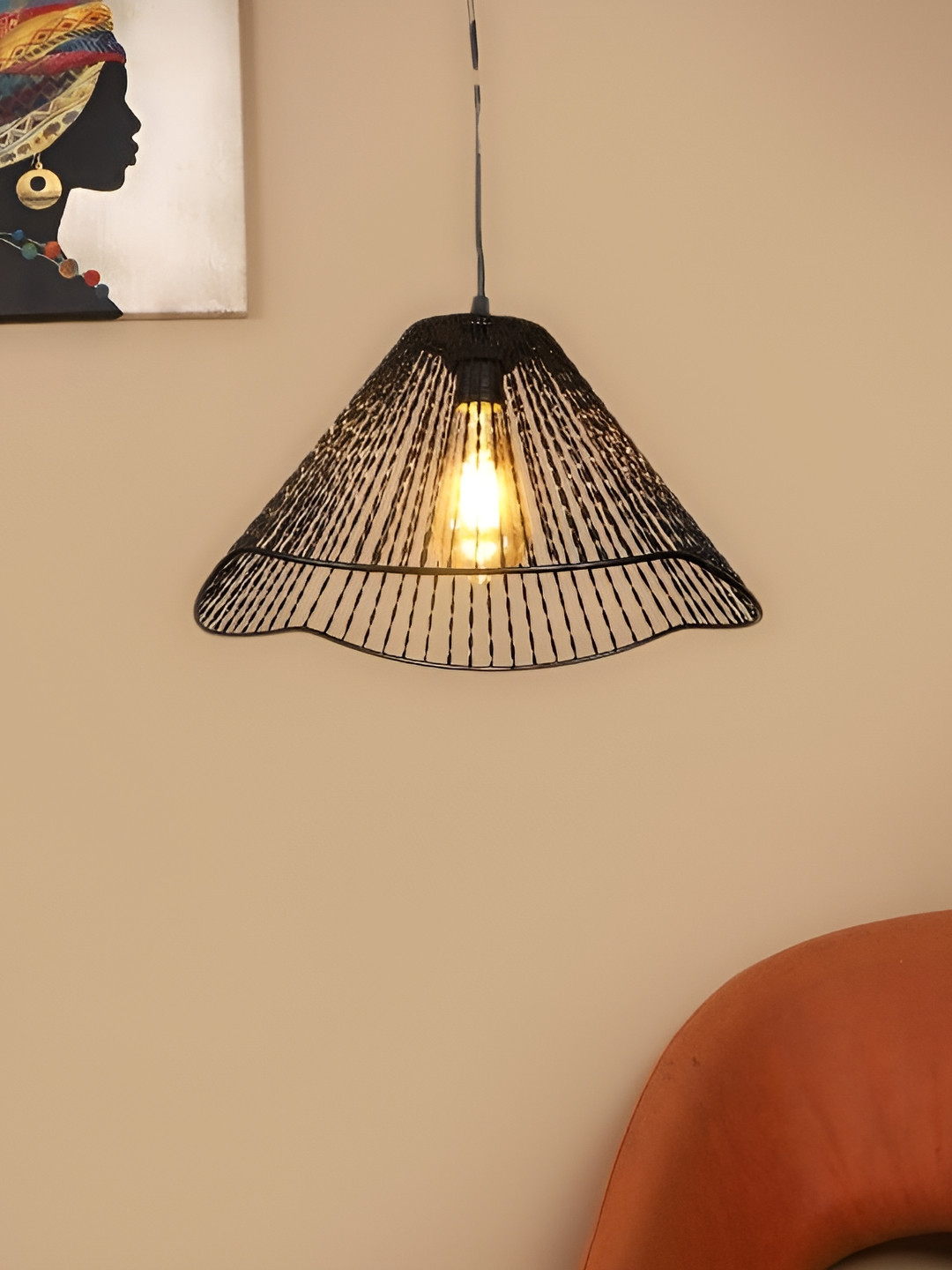 ELIANTE Black Textured Contemporary Iron Frustum Shaped Ceiling Lamp