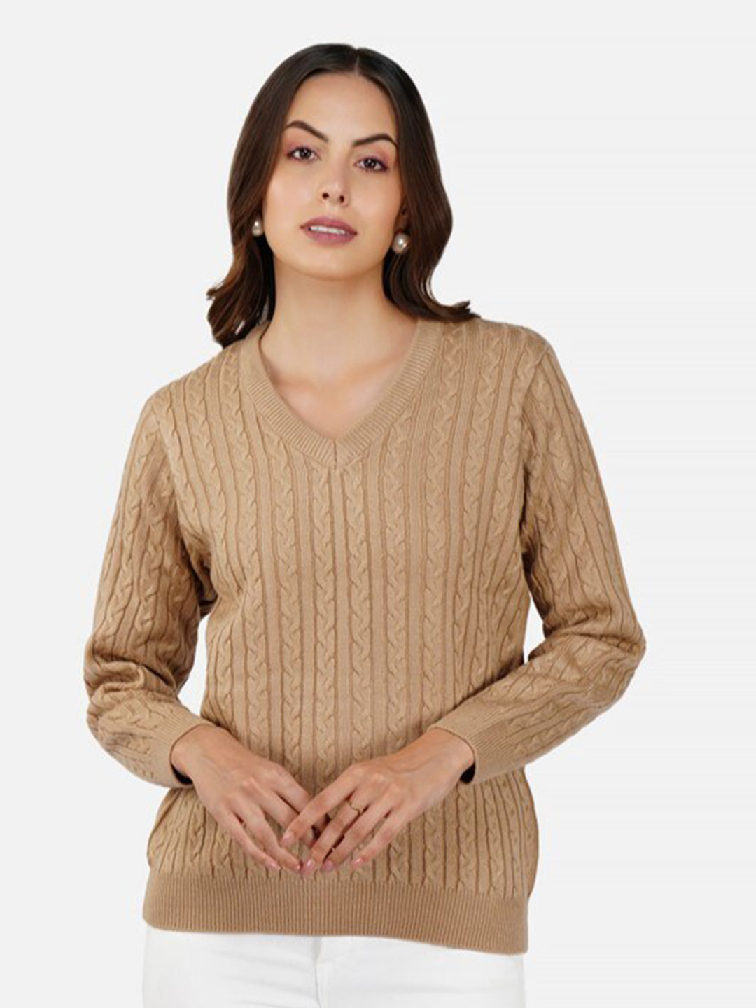 JoE Hazel Cable Knit V-Neck Acrylic Pullover