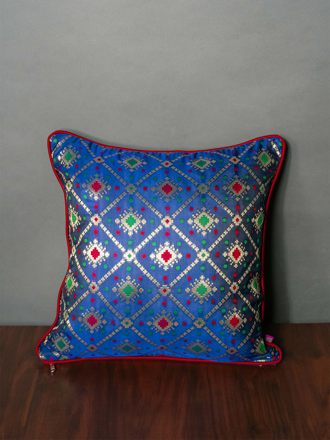 RoyalDeco Blue Red Ethnic Motifs Square Cushion Covers