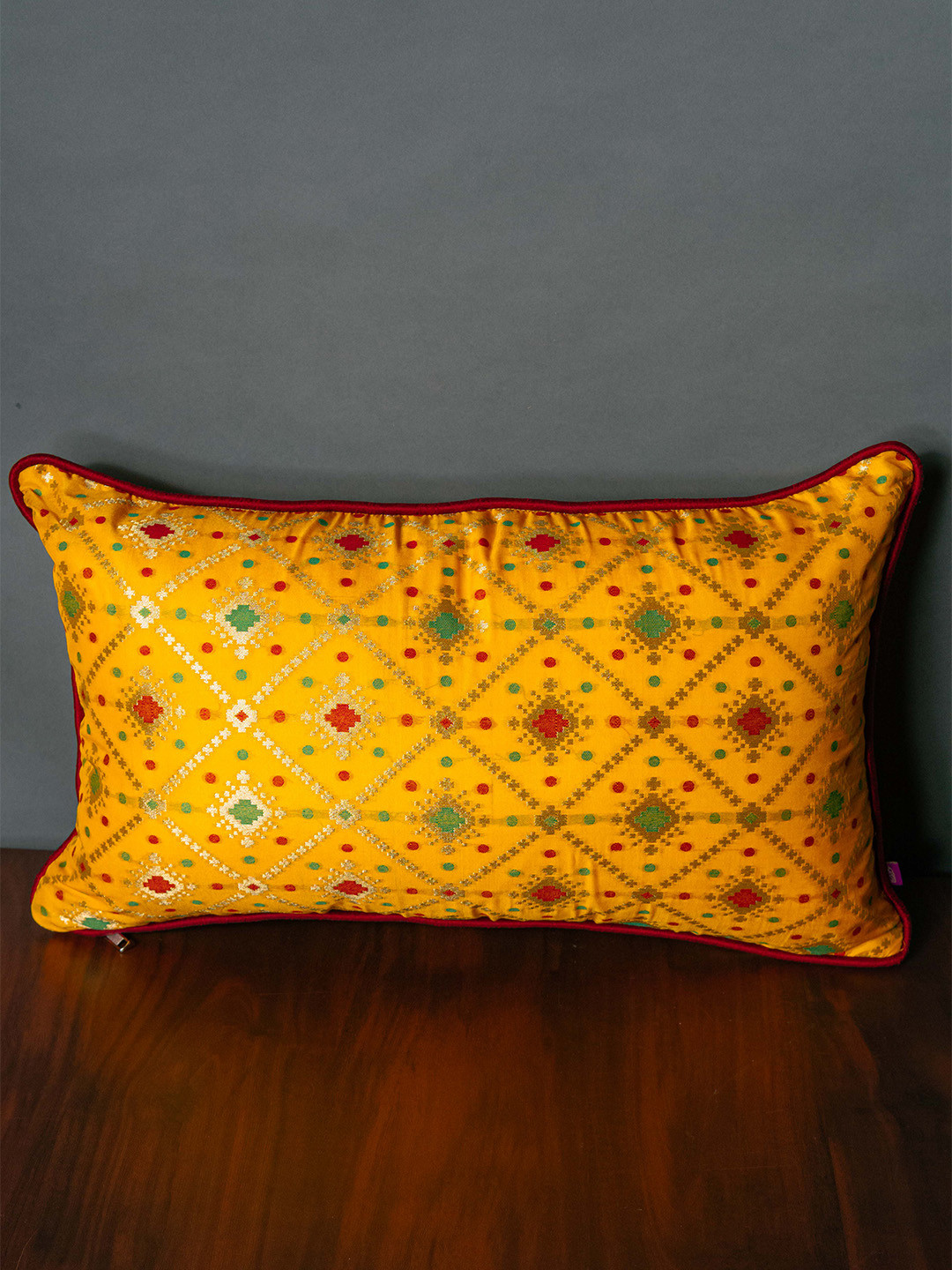 RoyalDeco Yellow 1 Piece Geometric Brocade Rectangle Cushion Covers