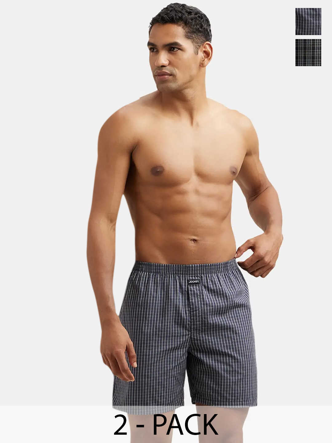 Jockey Pack Of 2 Super Combed Mercerized Cotton Woven Checkered Boxer Shorts-1223