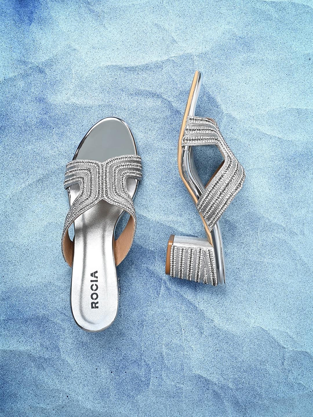 Rocia Silver-Toned Party Block Sandals