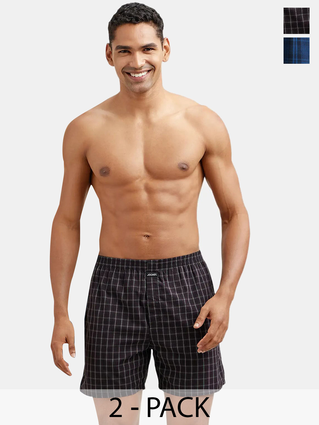 Jockey Pack Of 2 Super Combed Mercerized Cotton Woven Checkered Boxer Shorts-1223