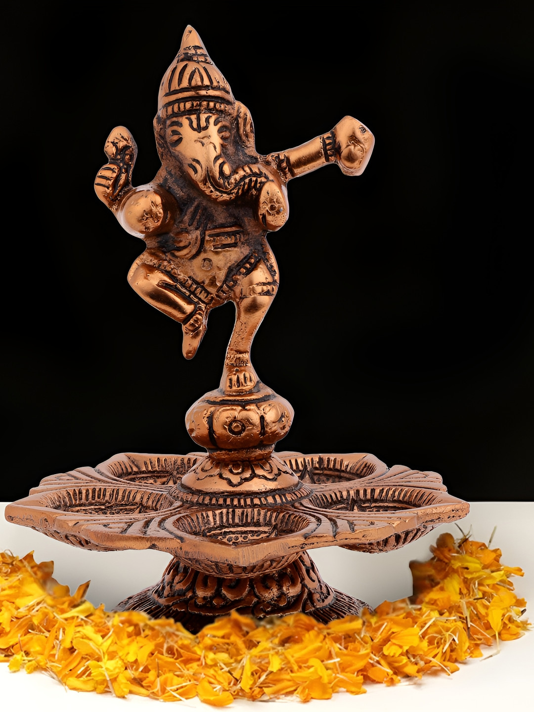 INTERNATIONAL GIFT Dancing Ganesha Brown Metal Metallic Prayer Room Small Showpiece - 5.5 Inches