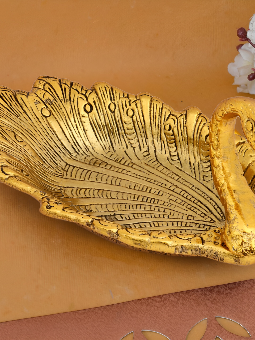 INTERNATIONAL GIFT Gold Toned Oxidized Metal Duck Dry Fruit Dessert Platter