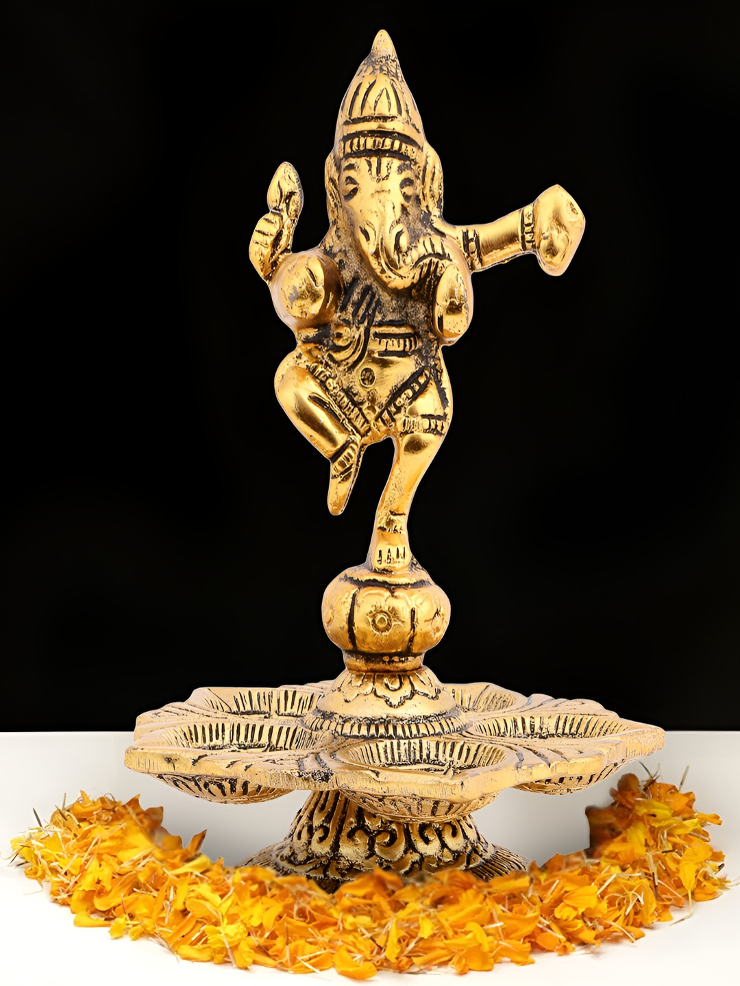 INTERNATIONAL GIFT Dancing Ganesha Gold Metal Metallic Prayer Room Medium Showpiece - 5.5 Inches
