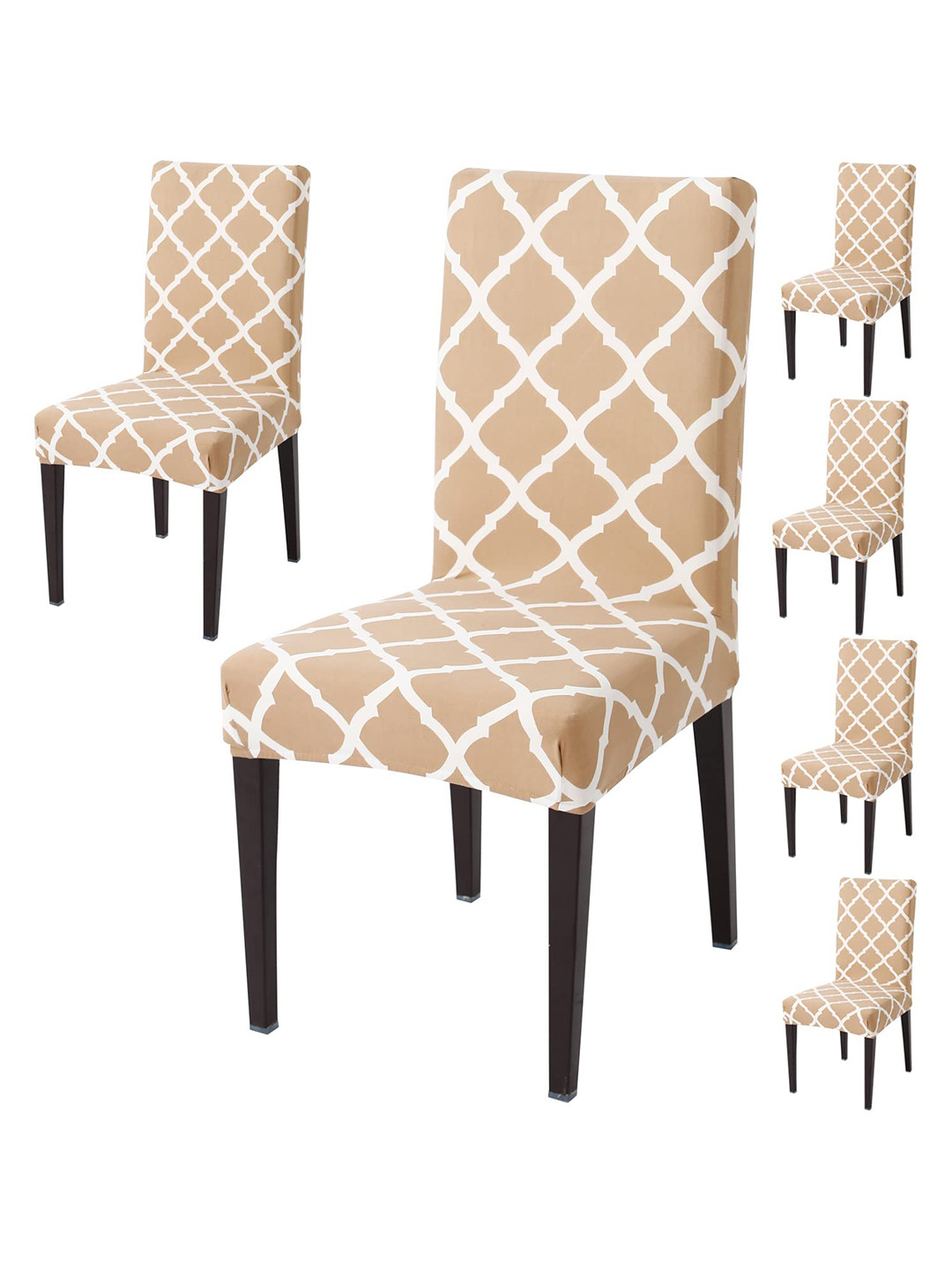 HOKIPO 6 Pieces Beige Printed Stretchable Chair Covers