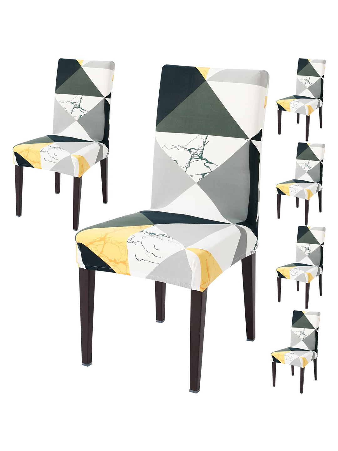 HOKIPO 6 Pieces Printed Multicolor Stretchable Dining Chair Covers