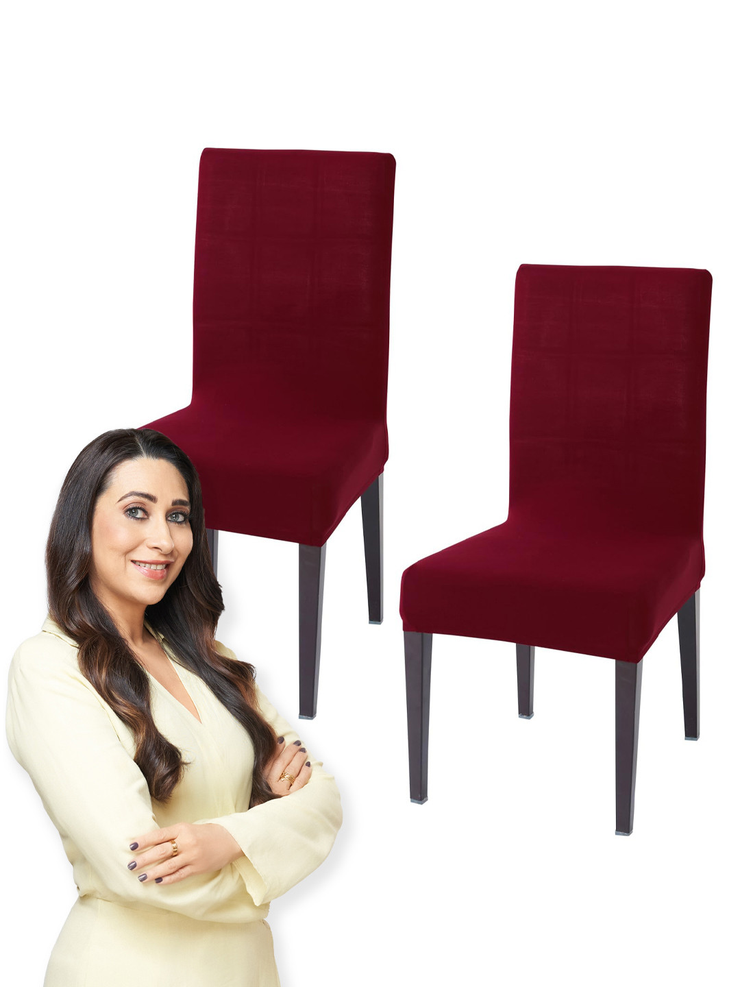 HOKIPO 2 Pcs Maroon Stretchable Dining Chair Covers