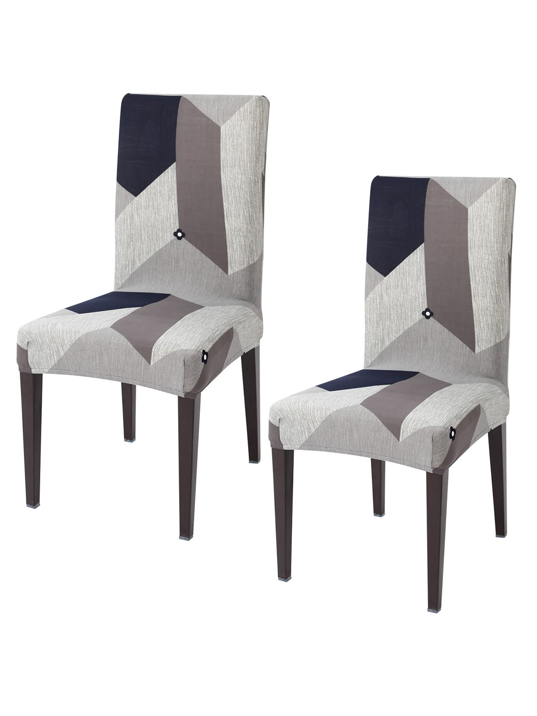 HOKIPO 2 Pcs Grey Geometric Printed Stretchable Chair Covers