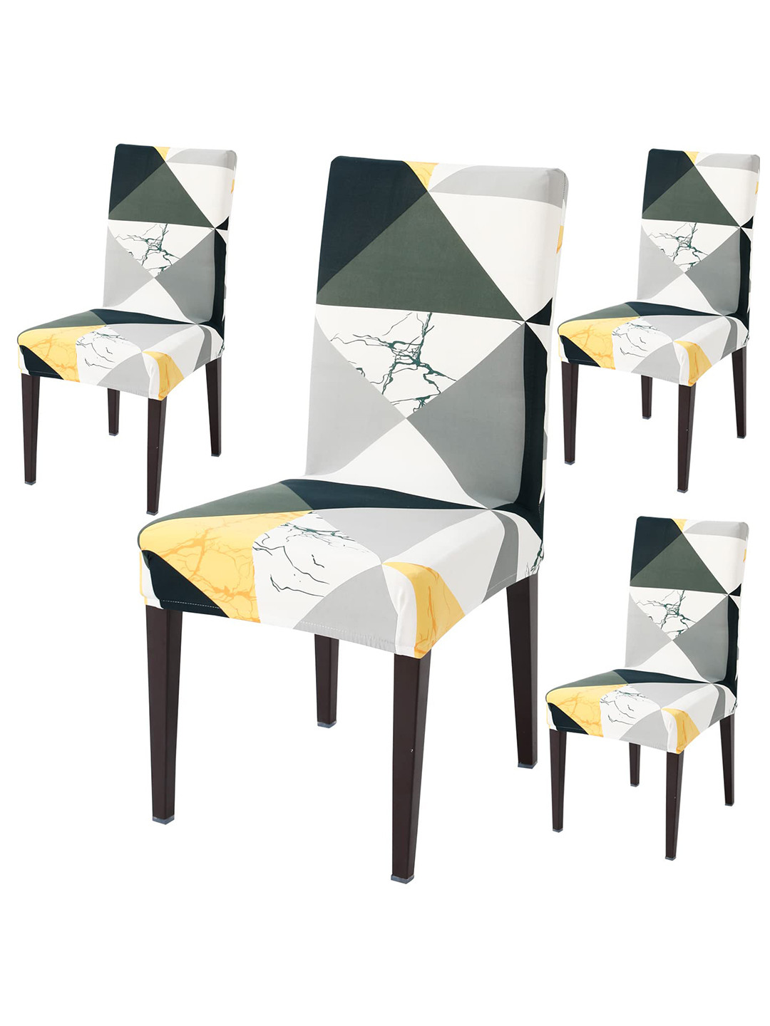 HOKIPO Yellow & Grey 4 Pieces Geometric Printed Dining Chair Covers