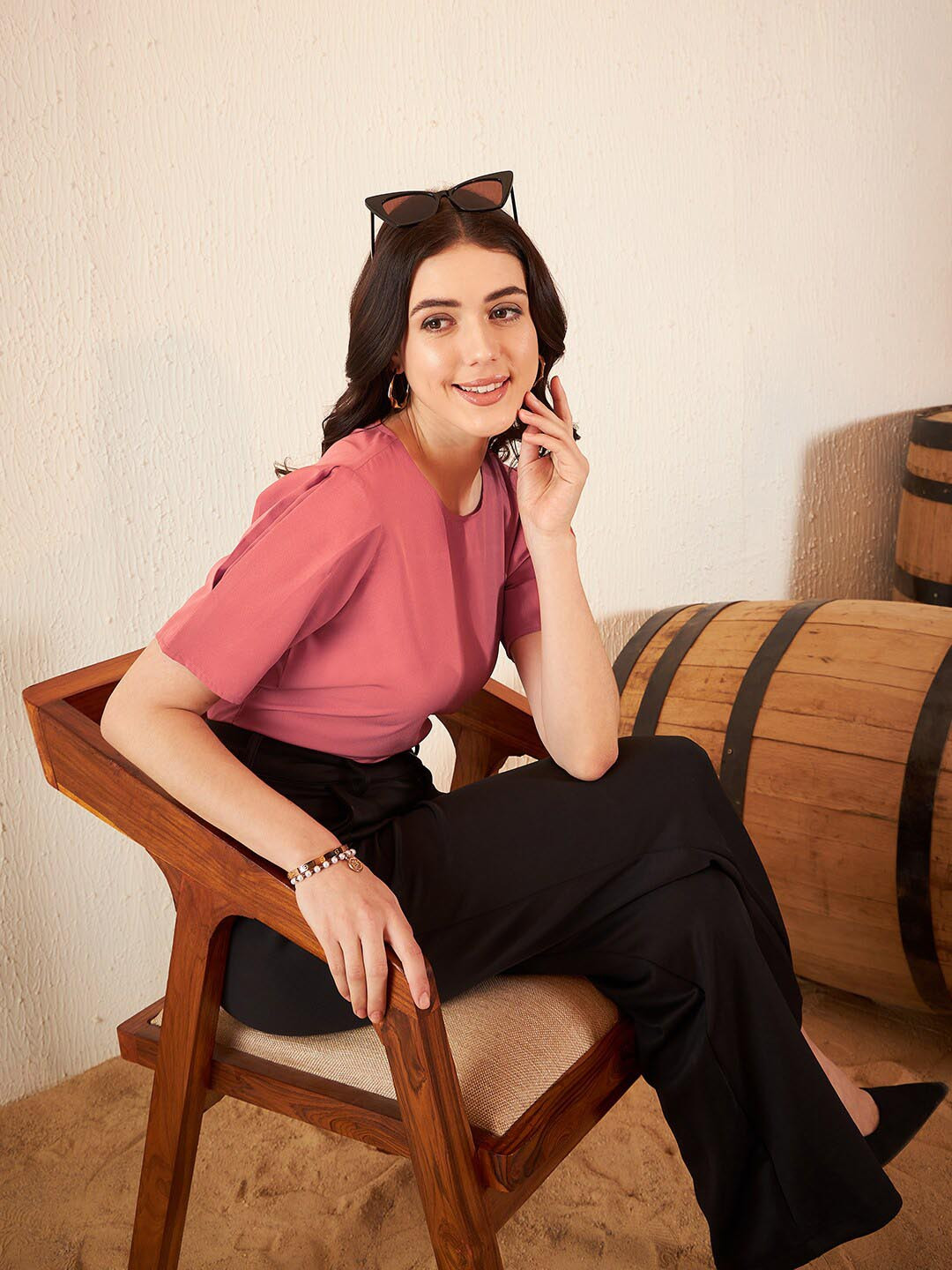 DENNISON Puff Sleeve Crepe Regular Top