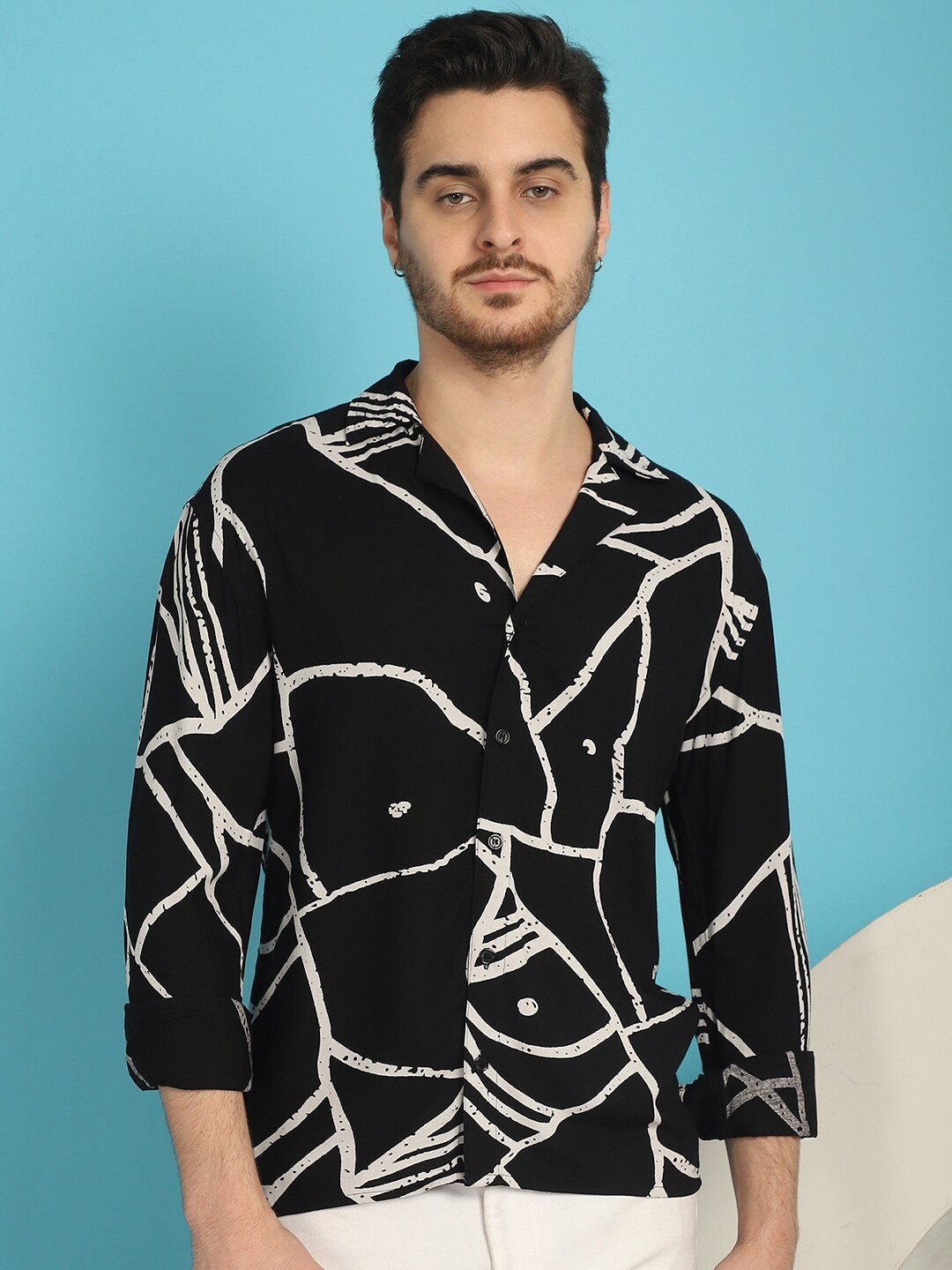 Vanguard Comfort Abstract Printed Cuban Collar Casual Shirt