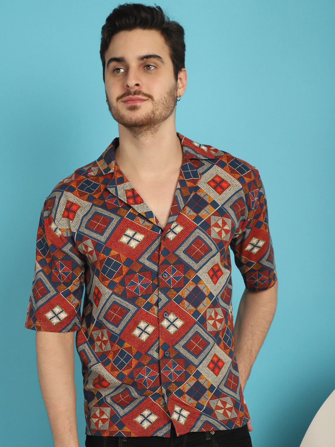 Vanguard Relaxed Fit Ethnic Motifs Printed Cuban Collar Casual Shirt