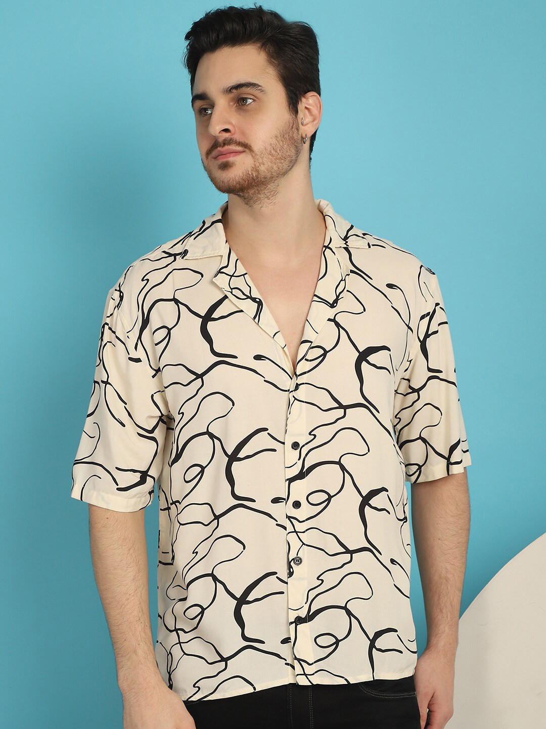Vanguard Relaxed Abstract Printed Cuban Collar Shirt