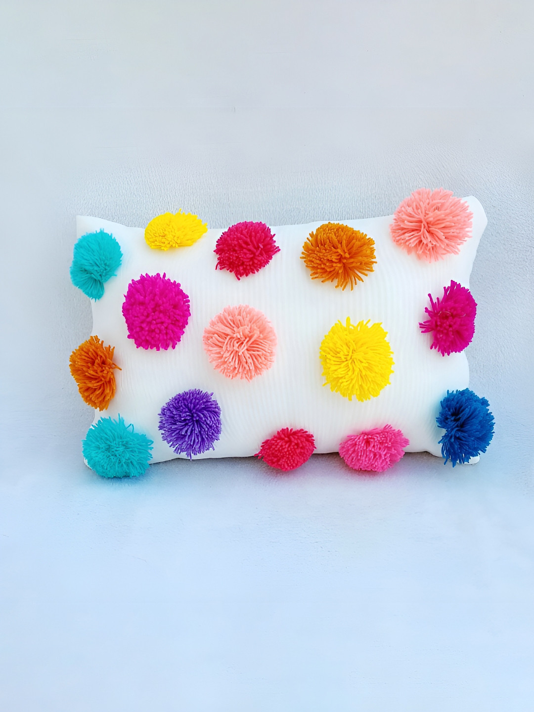 THROWPILLOW White Polyester Washable Embroidered Rectangle Cushion Cover -12x18In