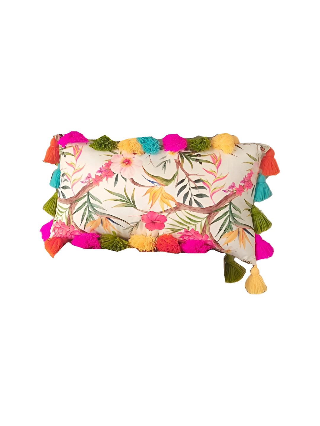THROWPILLOW Off White Floral Polyester Washable Textured Rectangle Cushion Cover -18x12In