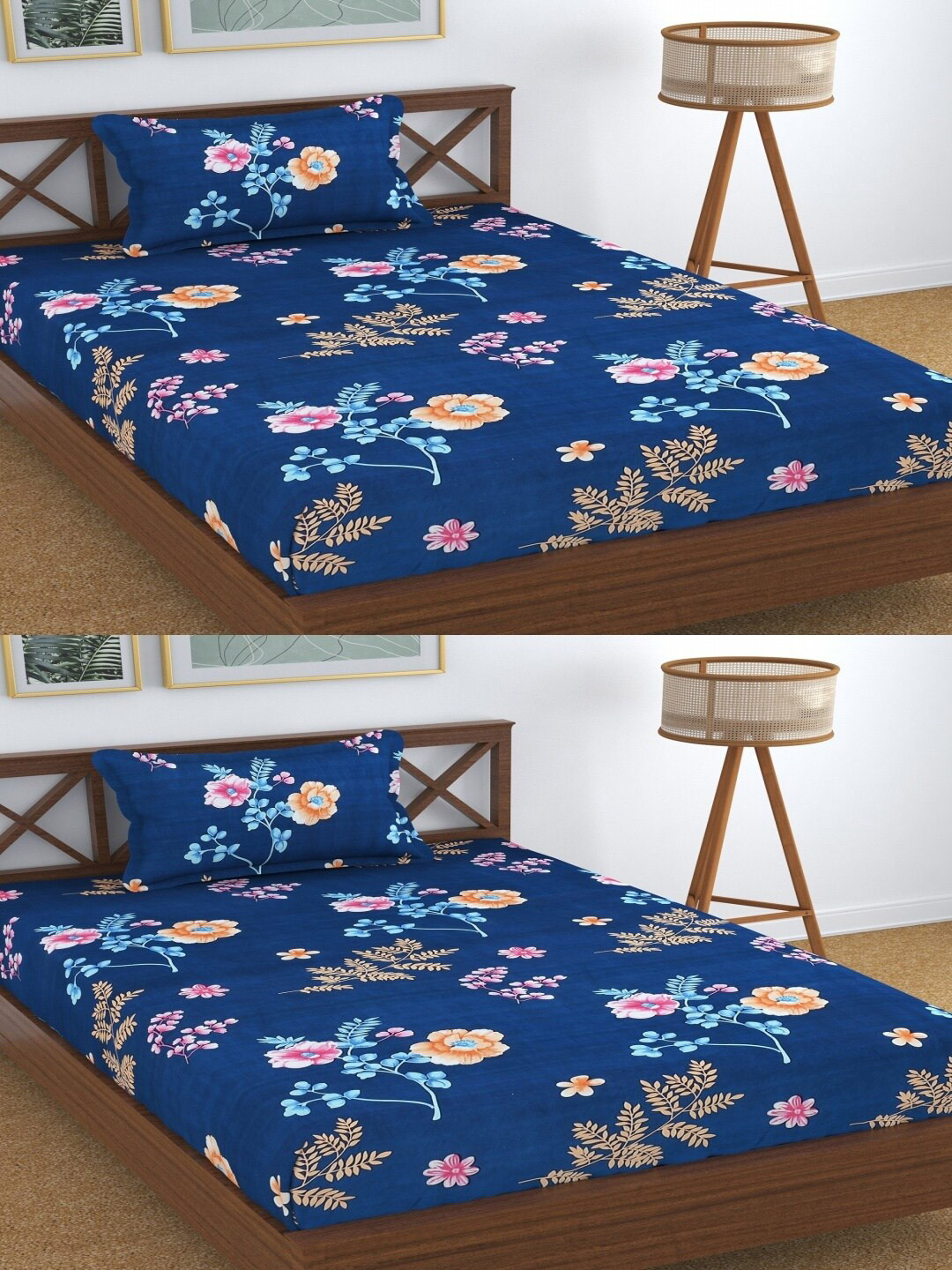 Aura Dreams Blue Floral Microfiber 180 TC Single Fine Bedsheet with a Pillow Cover-96 x 55 inches