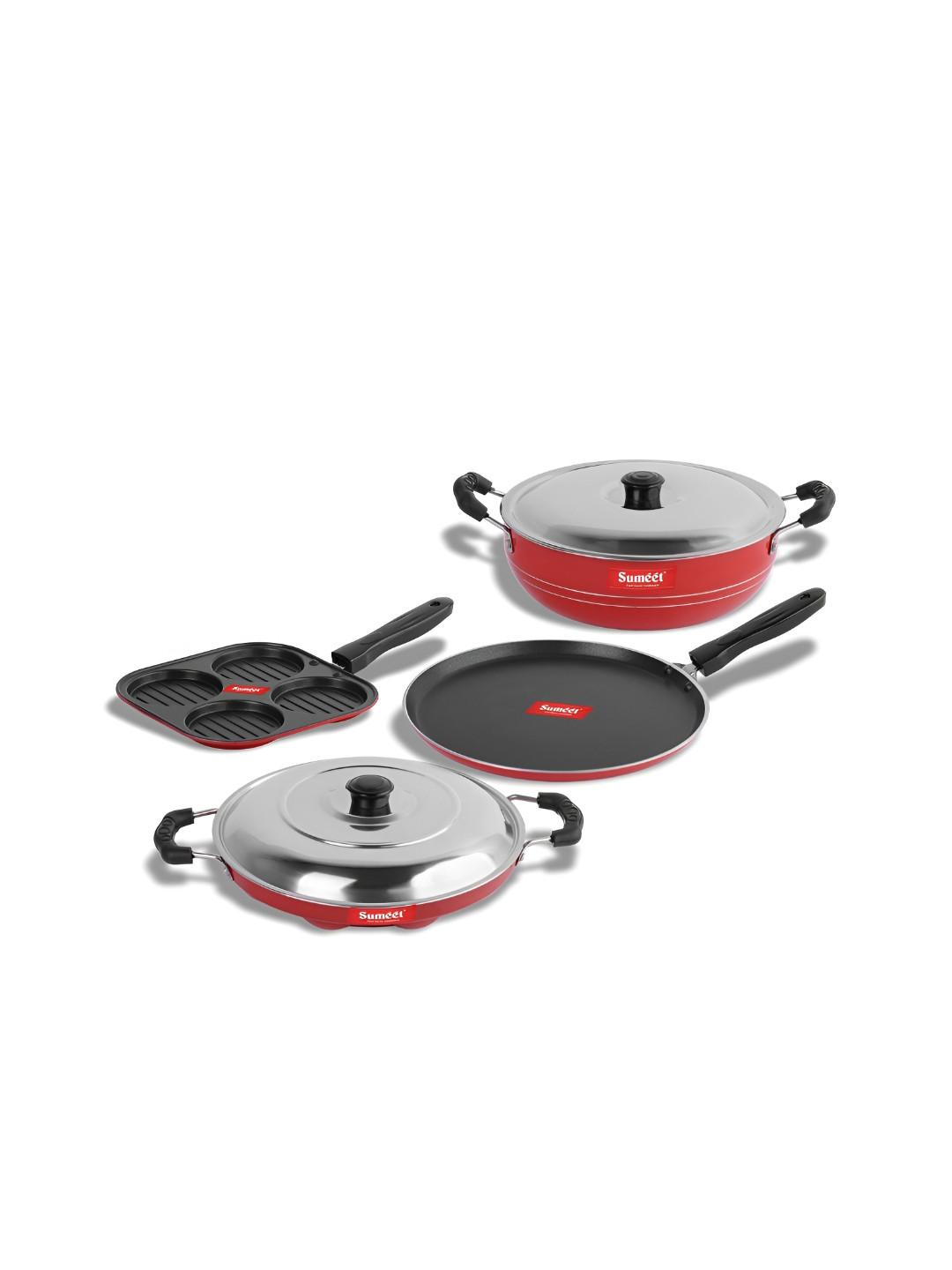 Sumeet Red 6 Pieces Aluminium Dishwasher Safe Cookware Set