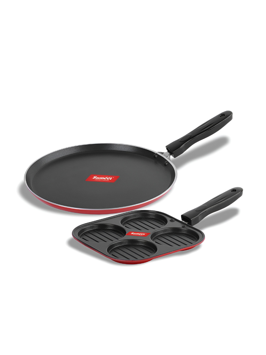 Sumeet Cherry Red & Black 2 Pieces Aluminium Dishwasher Safe Non Stick Cookware Set