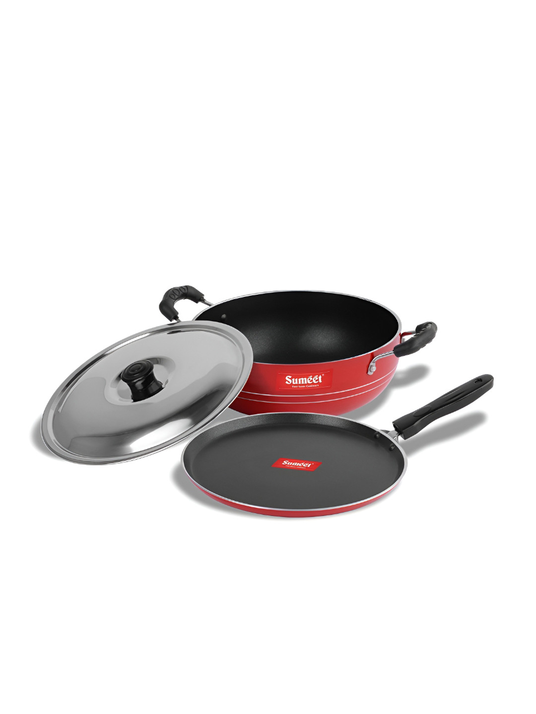 Sumeet Red & Black 2 Pieces Aluminium Dishwasher Safe Cookware Set 1.5Ltr