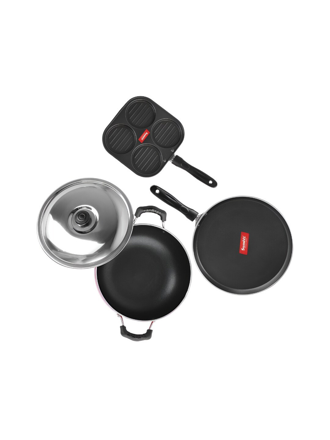 Sumeet Blush Red & Black 3 Pieces Aluminium Non Stick Combo Set