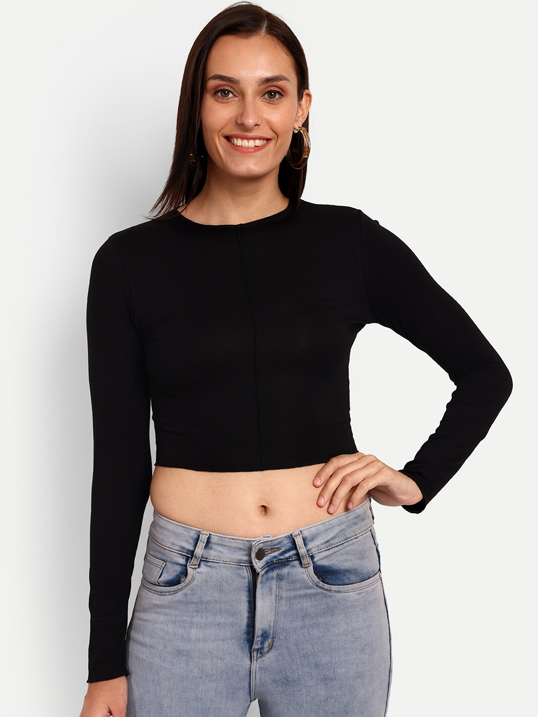 Espresso Round Neck Crop Regular Top