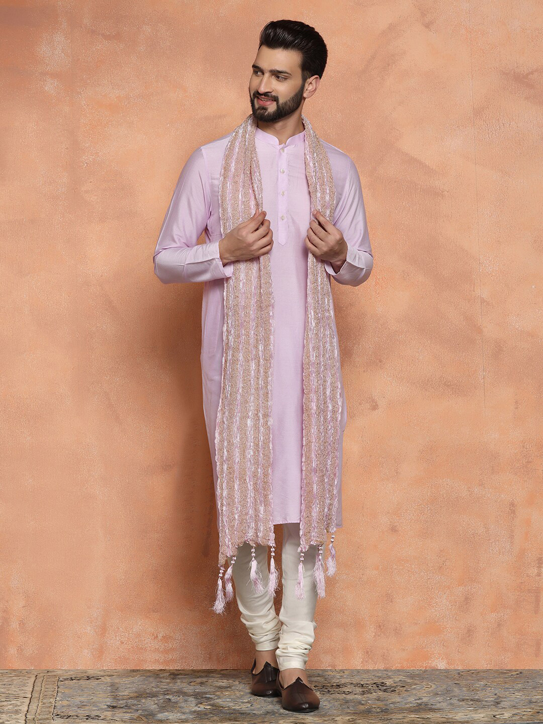 KISAH Striped Tasselled Bordered Dupatta