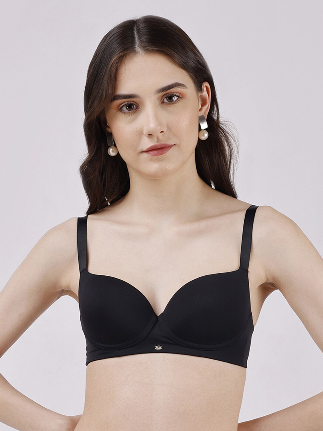 SOIE Women Semi/ Medium Coverage Padded Non-Wired T-shirt Bra CB-133BLACK-BLACK